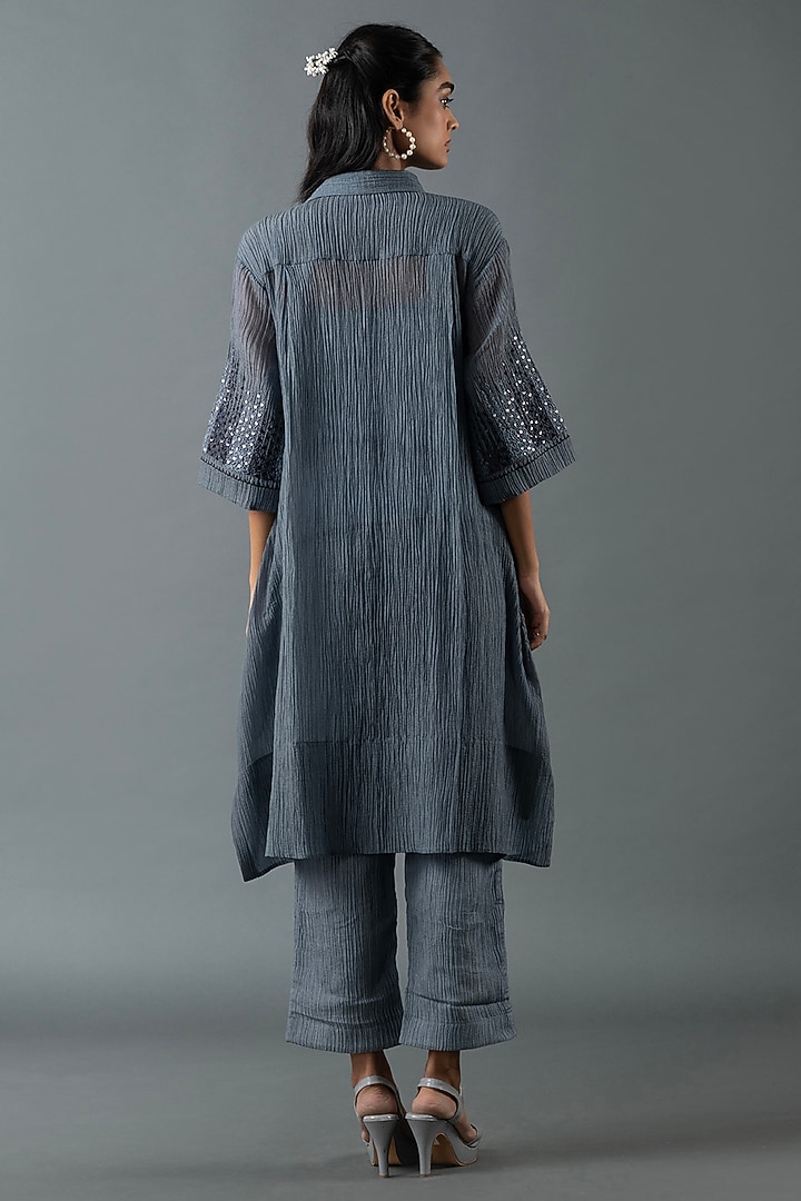 Pebble Grey Japanese Quash Hand Embroidered Tunic Set by OJA at Pernia's Pop Up Shop
