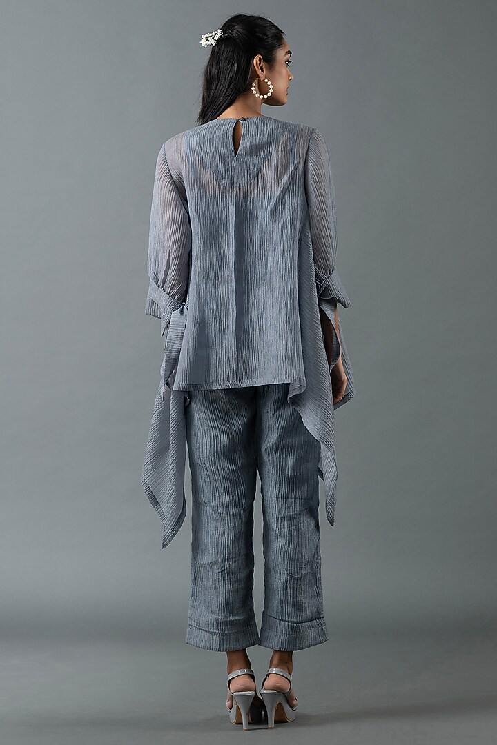 Pebble Grey & Charcoal Black Japanese Quash Embroidered Tunic Set by OJA at Pernia's Pop Up Shop
