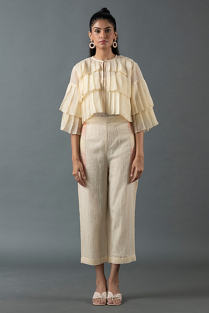 Ivory Japanese Quash Embroidered Co-Ord Set by OJA at Pernia's Pop Up Shop