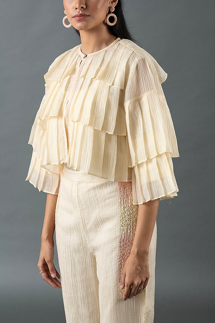 Ivory Japanese Quash Embroidered Co-Ord Set by OJA at Pernia's Pop Up Shop