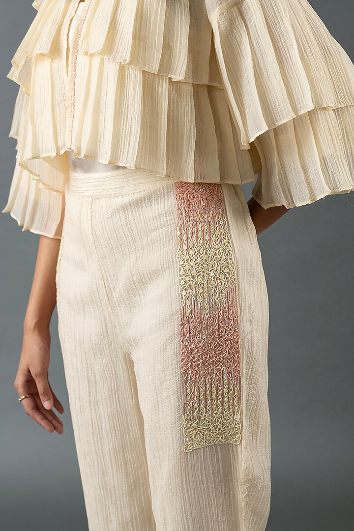 Ivory Japanese Quash Embroidered Co-Ord Set by OJA at Pernia's Pop Up Shop
