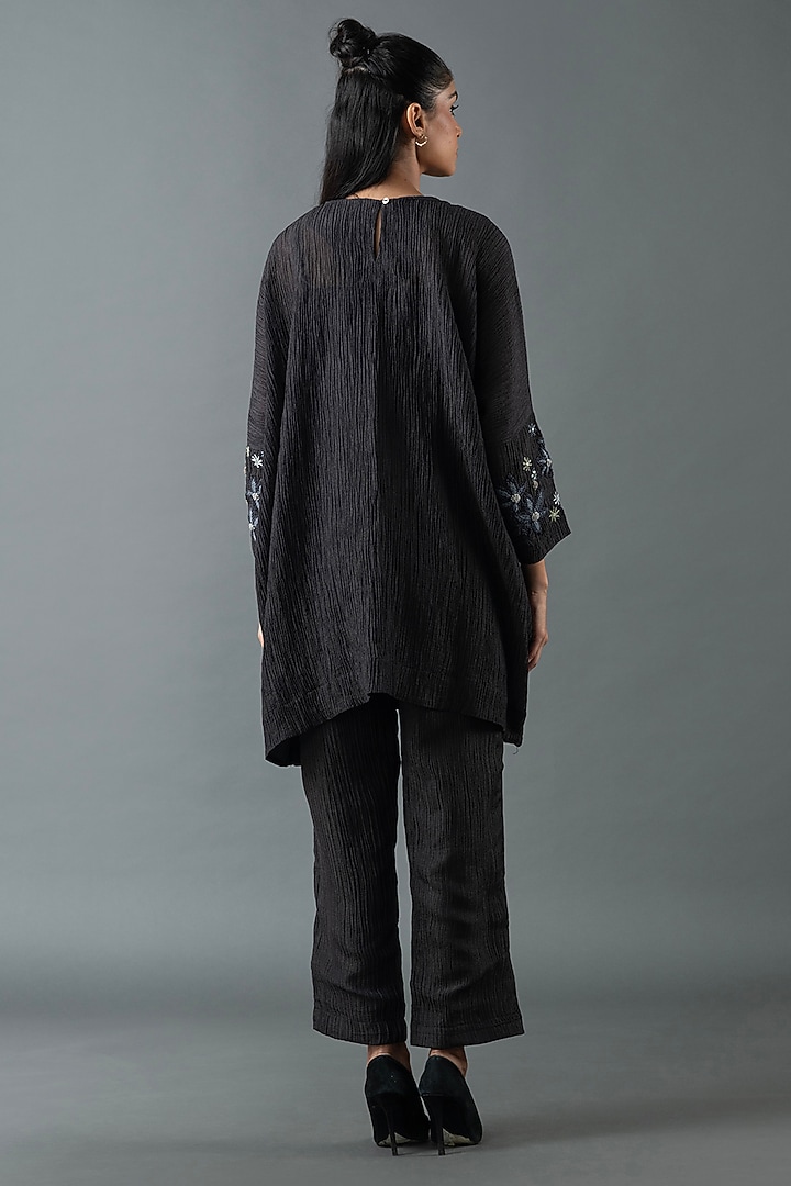 Charcoal Black Japanese Quash Embroidered Tunic Set by OJA at Pernia's Pop Up Shop