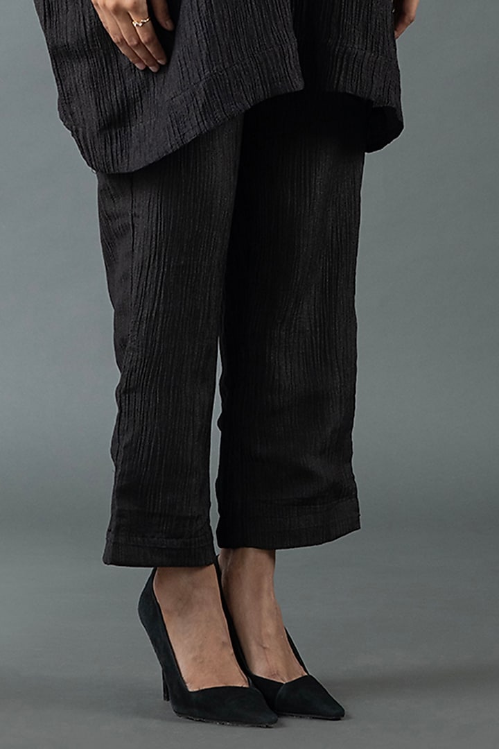 Charcoal Black Japanese Quash Embroidered Tunic Set by OJA at Pernia's Pop Up Shop