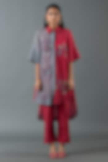 Slate Grey & Maroon Japanese Quash Floral Embroidered Tunic Set by OJA at Pernia's Pop Up Shop