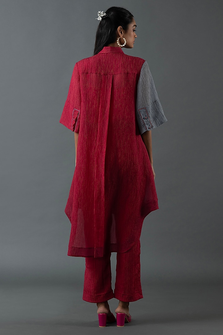 Slate Grey & Maroon Japanese Quash Floral Embroidered Tunic Set by OJA at Pernia's Pop Up Shop