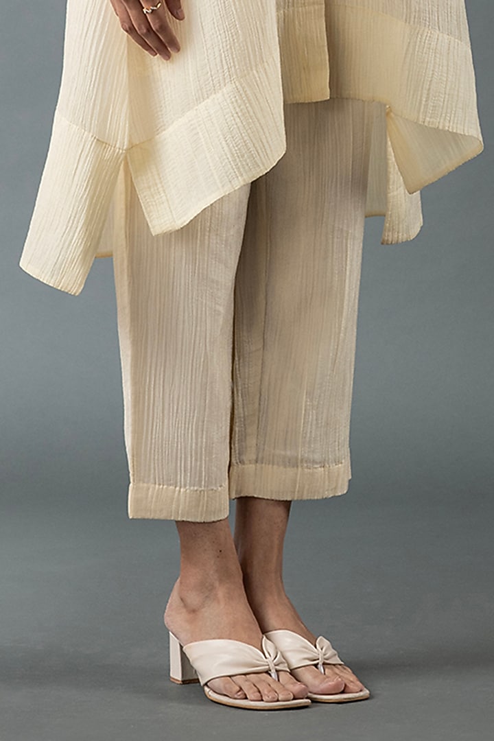 Light Ivory Japanese Quash Hand Embroidered Tunic Set by OJA at Pernia's Pop Up Shop