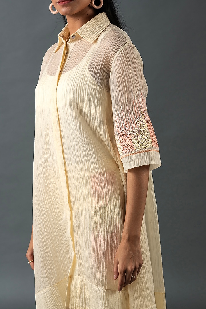 Light Ivory Japanese Quash Hand Embroidered Tunic Set by OJA at Pernia's Pop Up Shop