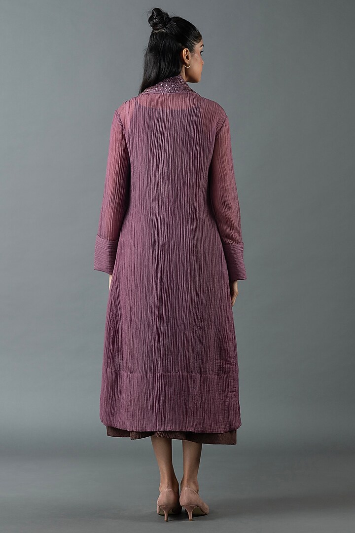 Purple Mauve & Brown Japanese Quash Hand Embroidered Jacket Vacation Dress by OJA at Pernia's Pop Up Shop