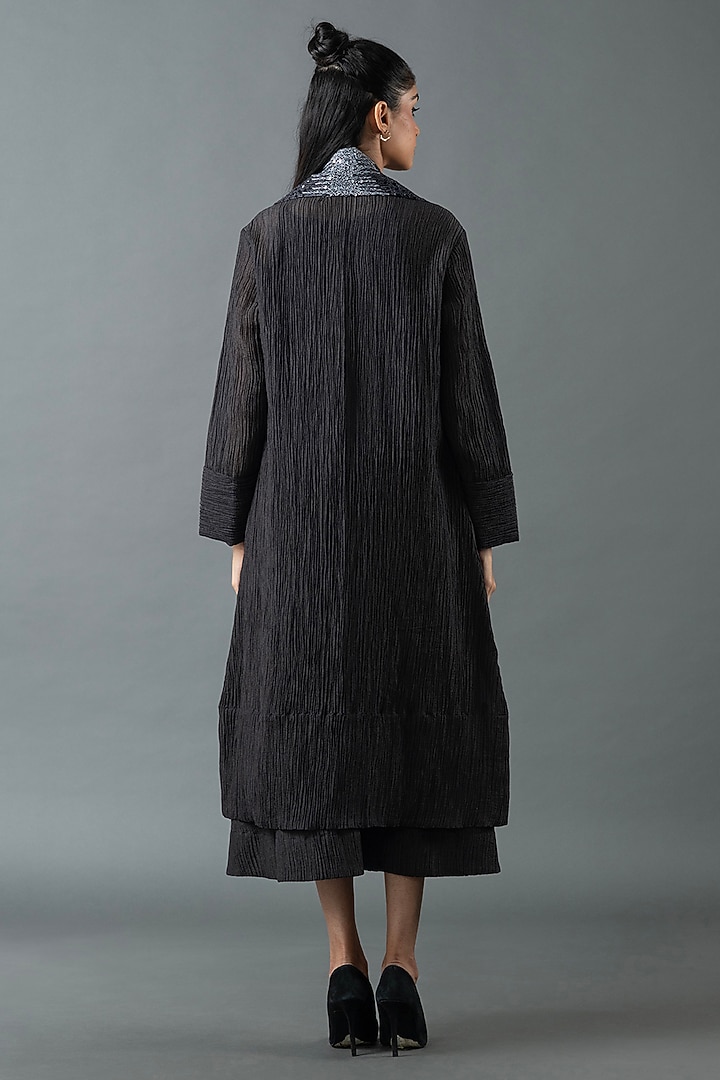Charcoal Black Japanese Quash Hand Embroidered Jacket Vacation Dress by OJA at Pernia's Pop Up Shop