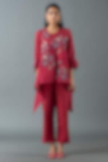 Maroon Japanese Quash Embroidered Tunic Set by OJA at Pernia's Pop Up Shop