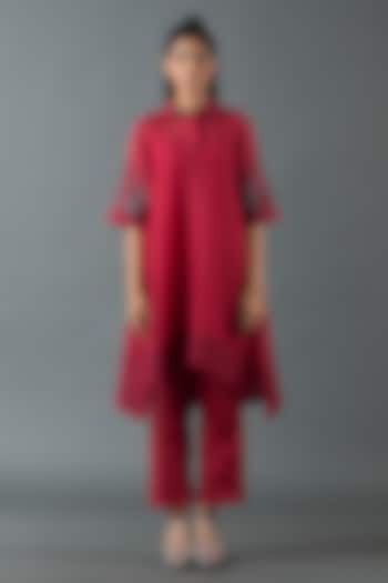 Maroon Japanese Quash Hand Embroidered Tunic Set by OJA at Pernia's Pop Up Shop