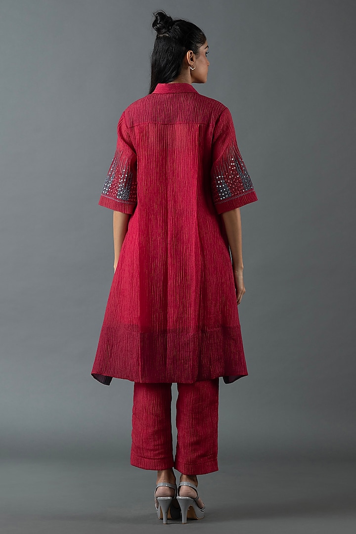 Maroon Japanese Quash Hand Embroidered Tunic Set by OJA at Pernia's Pop Up Shop