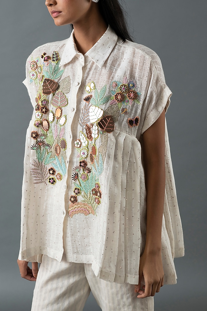 Ivory Shrim Linen Pant Set by OJA at Pernia's Pop Up Shop