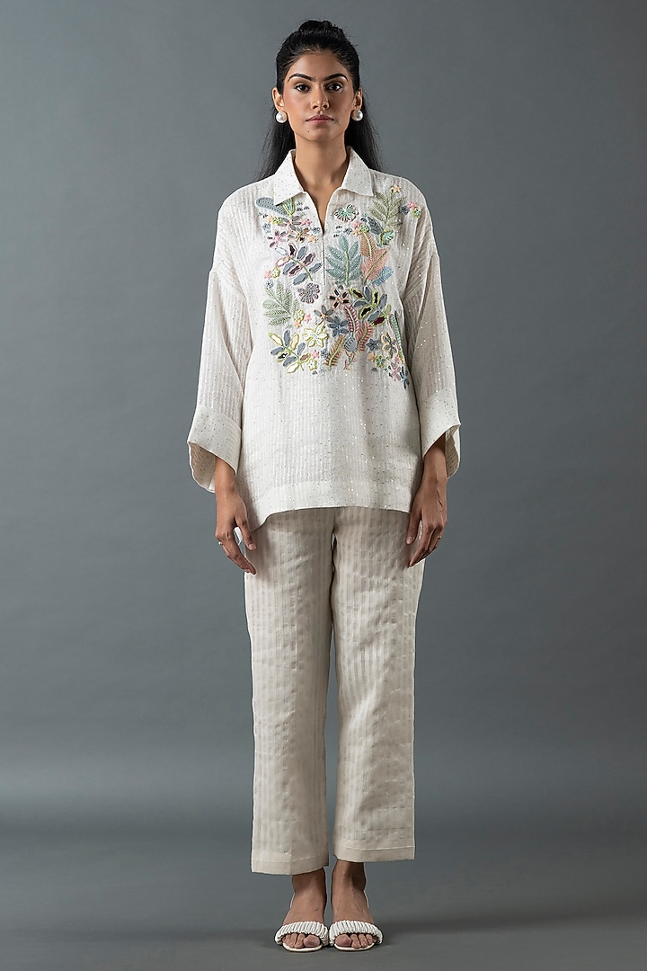 Ivory Shrim Linen Pant Set by OJA at Pernia's Pop Up Shop