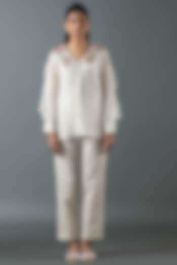 Ivory Shrimp Linen Glass Embroidered Co-Ord Set by OJA at Pernia's Pop Up Shop