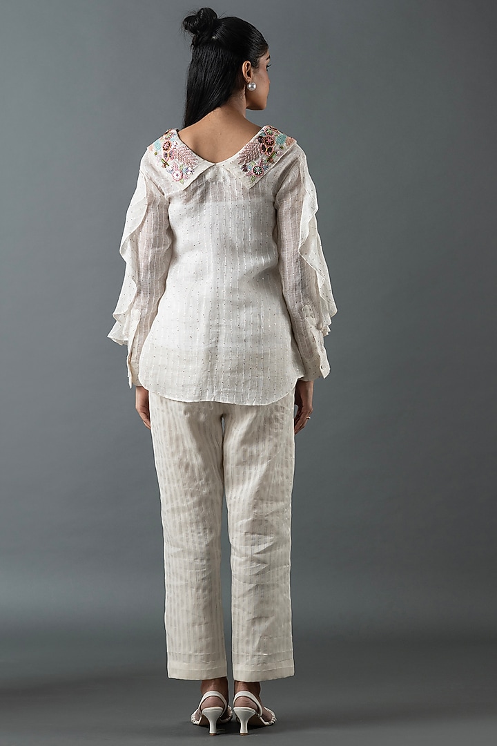 Ivory Shrimp Linen Glass Embroidered Co-Ord Set by OJA at Pernia's Pop Up Shop