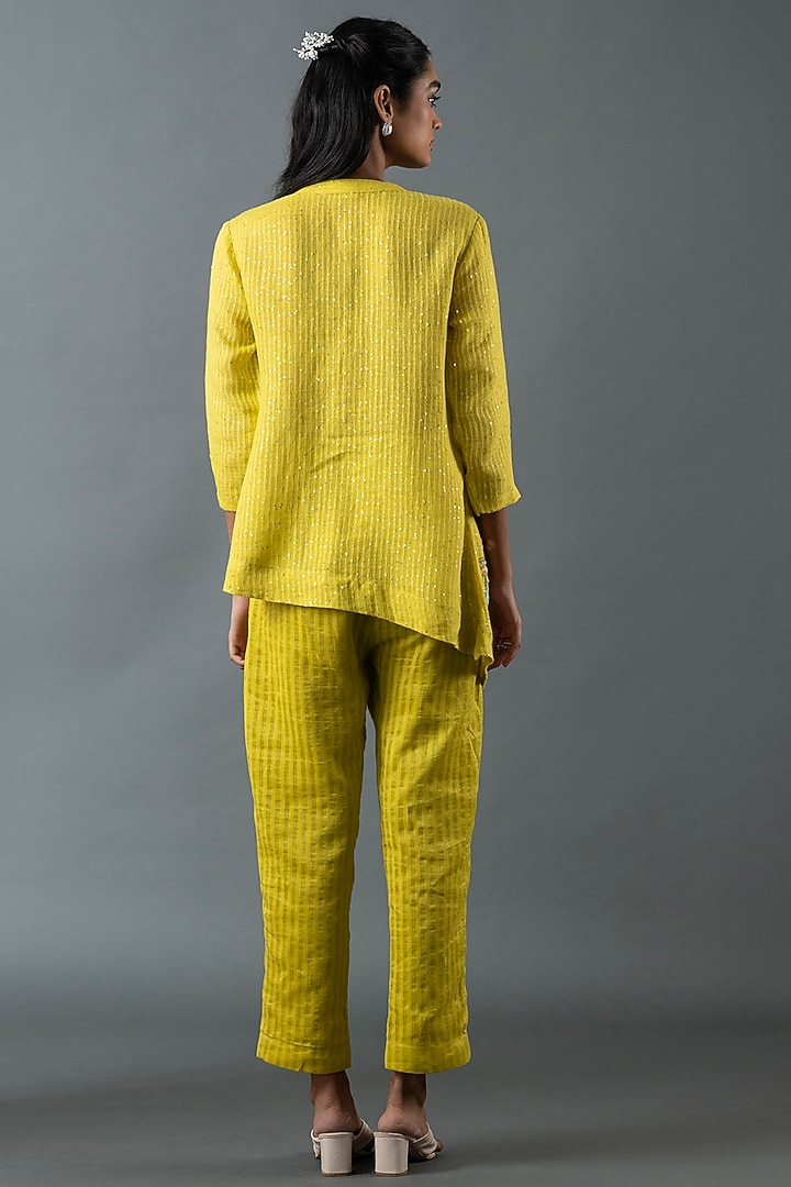 Lime Green Shrimp Linen Embroidered Co-Ord Set by OJA at Pernia's Pop Up Shop