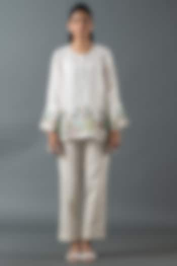 Ivory Shrimp Linen Glass Embroidered Co-Ord Set by OJA at Pernia's Pop Up Shop