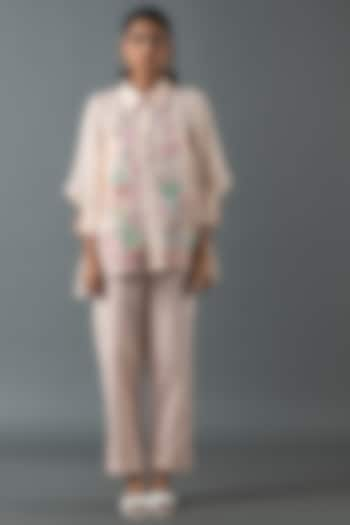 Pink Shrimp Linen Gota Embroidered Co-Ord Set by OJA at Pernia's Pop Up Shop