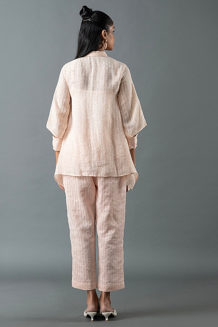 Pink Shrimp Linen Glass Embroidered Co-Ord Set by OJA at Pernia's Pop Up Shop