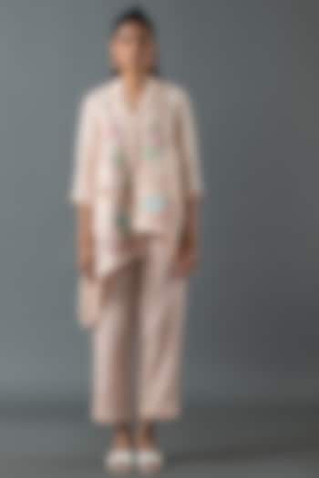 Pink Shrimp Linen Gota Embroidered Co-Ord Set by OJA at Pernia's Pop Up Shop