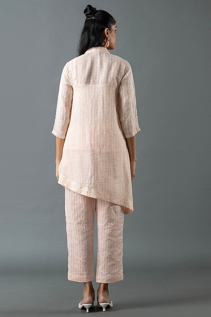 Pink Shrimp Linen Gota Embroidered Co-Ord Set by OJA at Pernia's Pop Up Shop