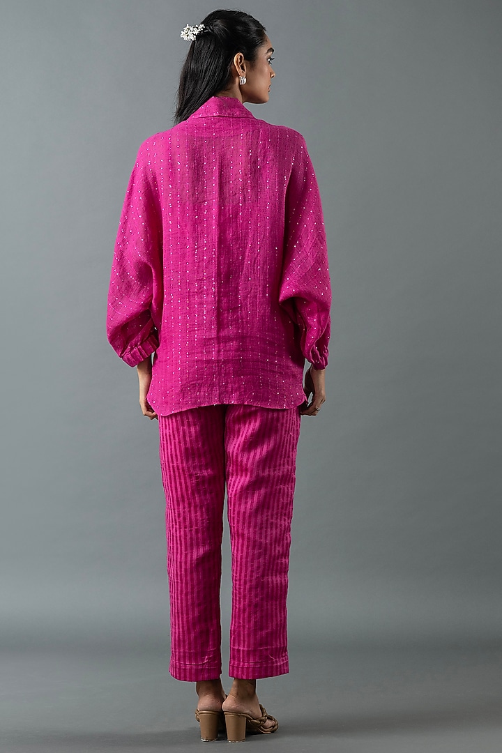 Magenta Linen Pant Set by OJA at Pernia's Pop Up Shop
