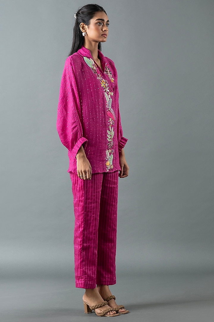 Magenta Linen Pant Set by OJA at Pernia's Pop Up Shop