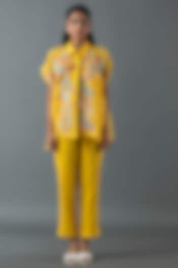 Yellow Shrimp Linen Glass Embroidered Co-Ord Set by OJA at Pernia's Pop Up Shop