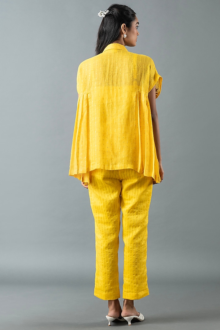 Yellow Shrimp Linen Glass Embroidered Co-Ord Set by OJA at Pernia's Pop Up Shop