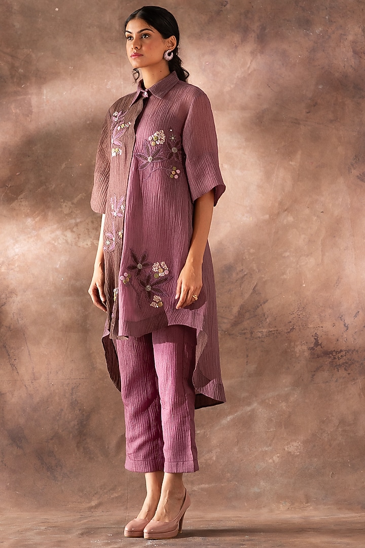 Purple Japanese Quash Floral Embroidered Tunic Set by OJA at Pernia's Pop Up Shop