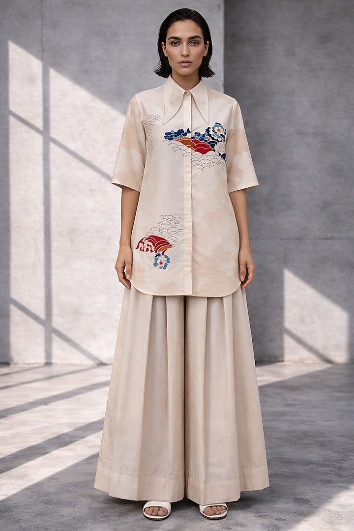 Almond Silk Chanderi Co-Ord Set by OJA at Pernia's Pop Up Shop