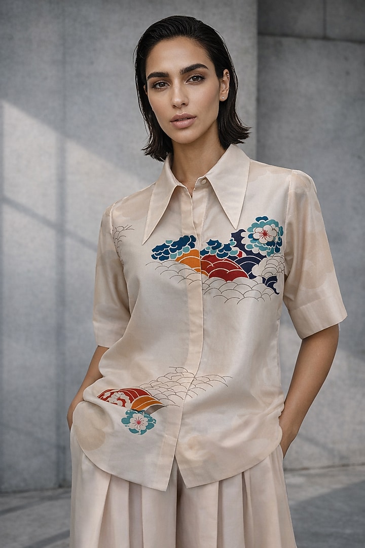 Almond Silk Chanderi Co-Ord Set by OJA at Pernia's Pop Up Shop