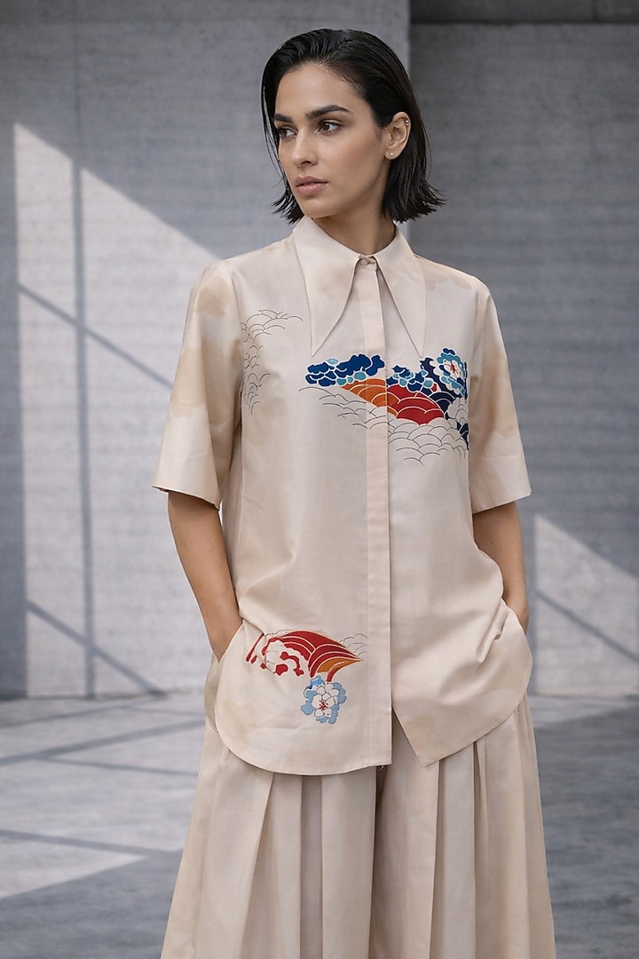 Almond Silk Chanderi Co-Ord Set by OJA at Pernia's Pop Up Shop
