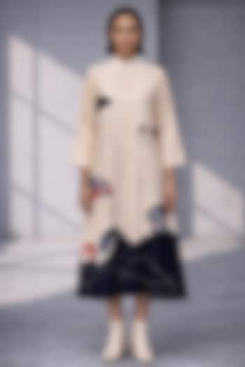 Almond Silk Chanderi Paneled Midi Vacation Dress by OJA at Pernia's Pop Up Shop