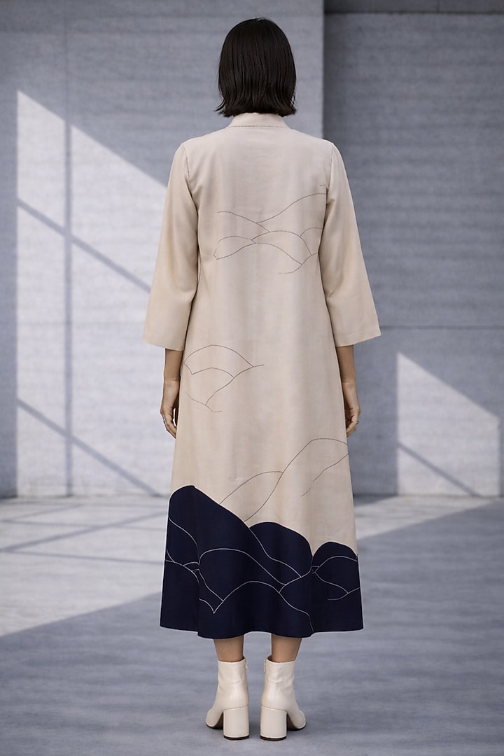 Almond Silk Chanderi Paneled Midi Vacation Dress by OJA at Pernia's Pop Up Shop