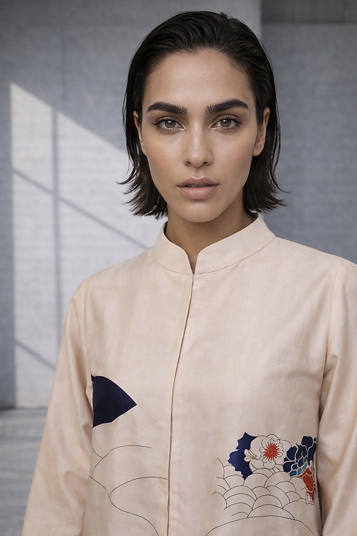 Almond Silk Chanderi Paneled Midi Vacation Dress by OJA at Pernia's Pop Up Shop