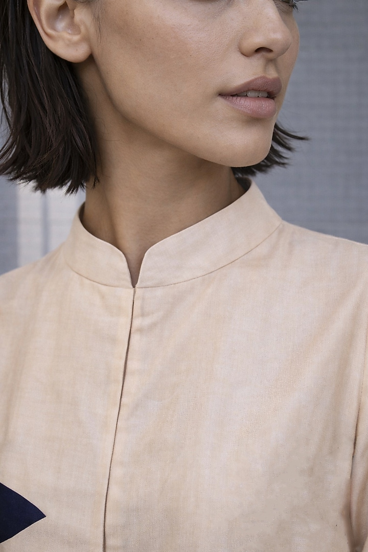 Almond Silk Chanderi Paneled Midi Vacation Dress by OJA at Pernia's Pop Up Shop
