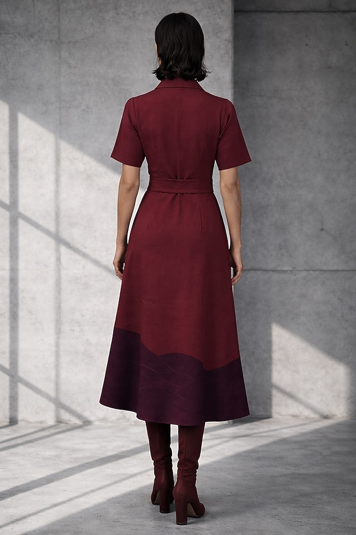 Maroon Silk Chanderi Midi Vacation Dress by OJA at Pernia's Pop Up Shop
