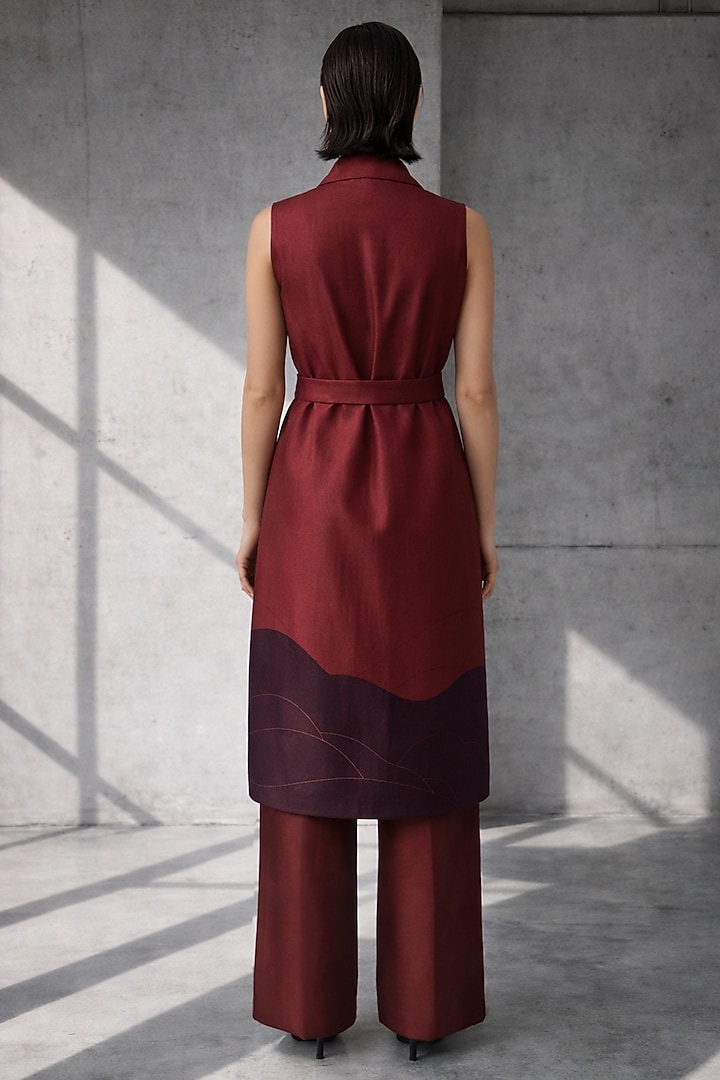 Maroon Silk Chanderi Jacket Set by OJA at Pernia's Pop Up Shop