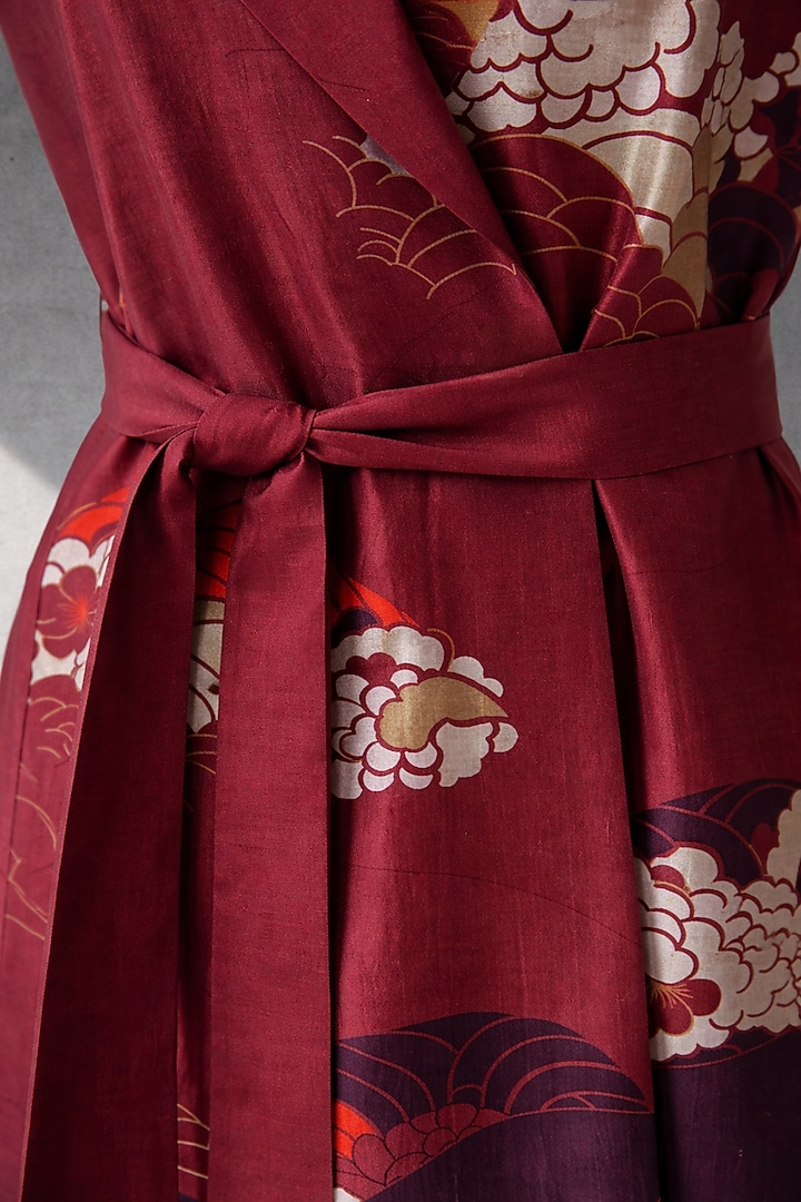 Maroon Silk Chanderi Jacket Set by OJA at Pernia's Pop Up Shop