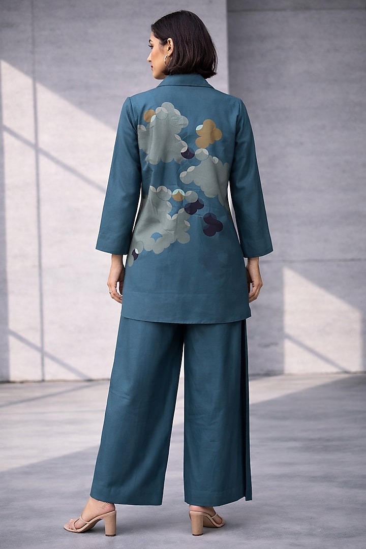 Azure Teal Silk Chanderi Jacket Set by OJA at Pernia's Pop Up Shop