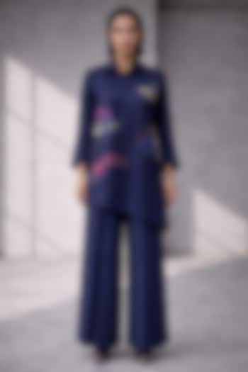 Midnight Navy Blue Silk Chanderi Co-Ord Set by OJA at Pernia's Pop Up Shop