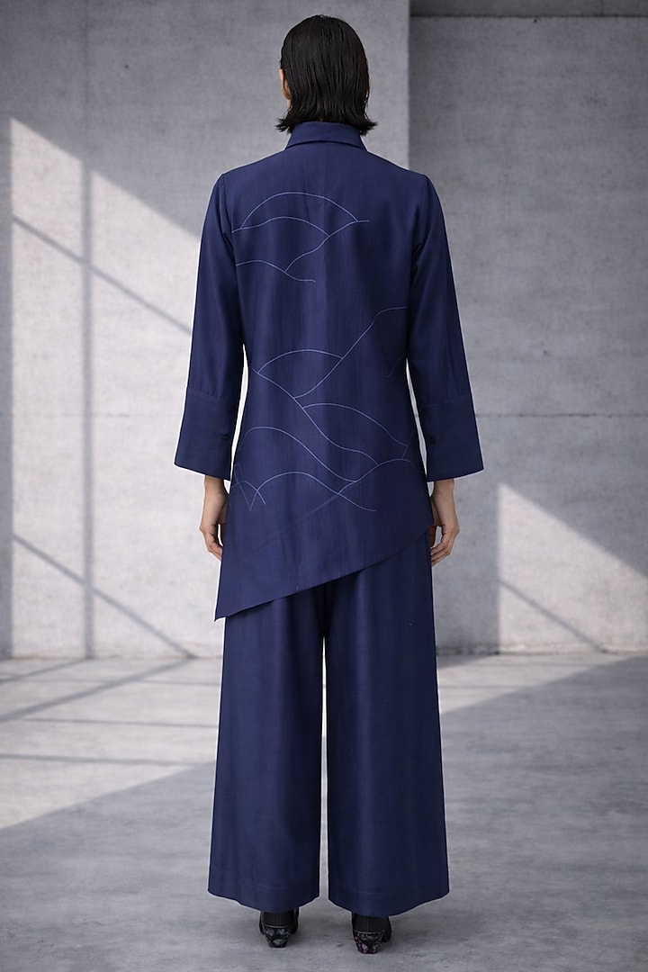 Midnight Navy Blue Silk Chanderi Co-Ord Set by OJA at Pernia's Pop Up Shop