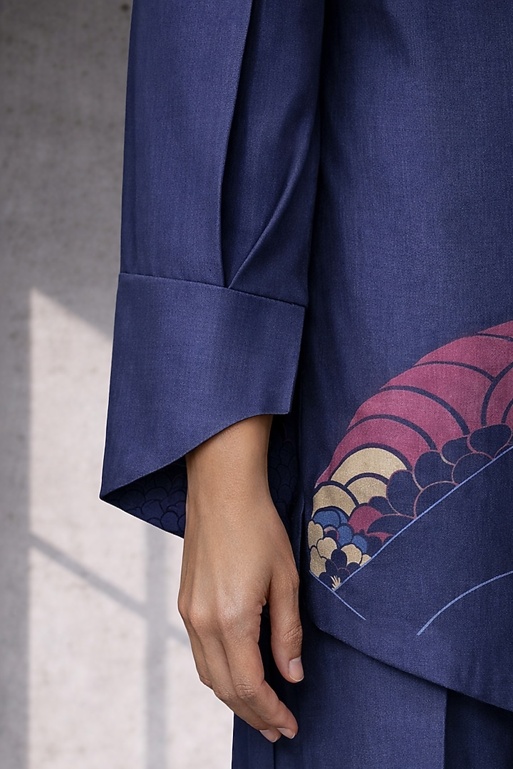 Midnight Navy Blue Silk Chanderi Co-Ord Set by OJA at Pernia's Pop Up Shop
