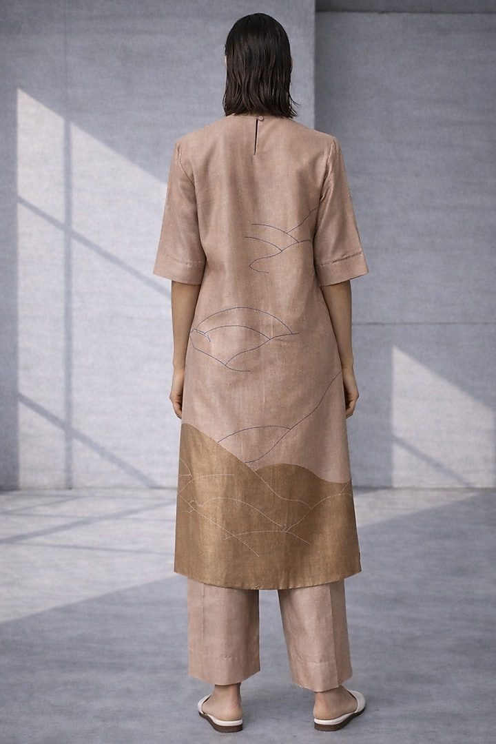 Beige Silk Chanderi Kurta Set by OJA at Pernia's Pop Up Shop
