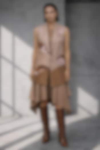 Beige Silk Chanderi Jacket Vacation Dress by OJA at Pernia's Pop Up Shop