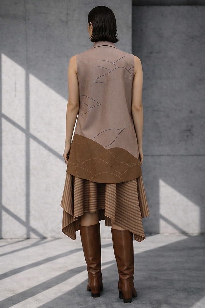 Beige Silk Chanderi Jacket Vacation Dress by OJA at Pernia's Pop Up Shop