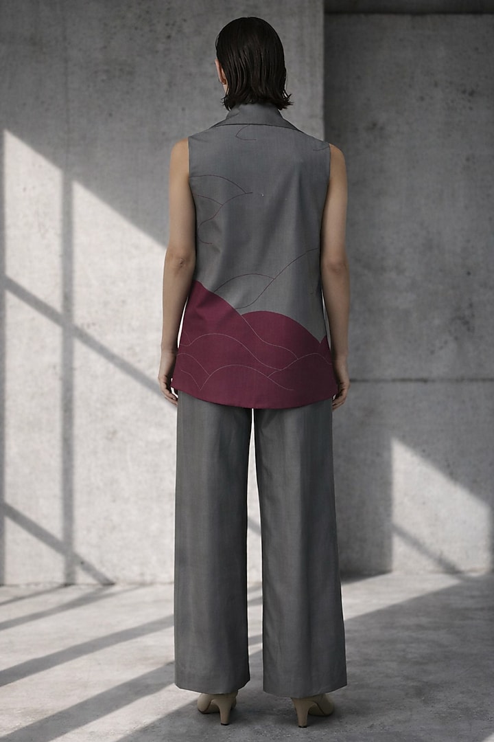 Graphite Grey Silk Chanderi Jacket Set by OJA at Pernia's Pop Up Shop