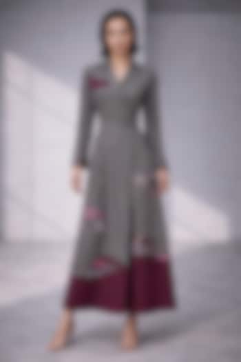 Graphite Grey Silk Chanderi Wrap-Style Jumpsuit by OJA at Pernia's Pop Up Shop